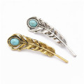P-0414 Trendy Simple Silver Leaf Turquoise Brooch Coat Cardigan Pin