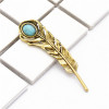 P-0414 Trendy Simple Silver Leaf Turquoise Brooch Coat Cardigan Pin