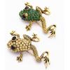 P-0416 Vintage Style Bronze Alloy Green Champagne Rhinestone Frog Pin Brooch