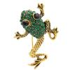 P-0416 Vintage Style Bronze Alloy Green Champagne Rhinestone Frog Pin Brooch