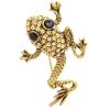 P-0416 Vintage Style Bronze Alloy Green Champagne Rhinestone Frog Pin Brooch