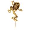 P-0416 Vintage Style Bronze Alloy Green Champagne Rhinestone Frog Pin Brooch