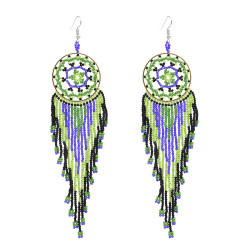 E-4863 * Handmade Bohemian Big Long Drop Dangle Earrings Fringe Tassel Beaded Earring
