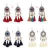 E-4862 4 Colors Ethnic Thread Tassel Resin Beads Long Drop Earrings for Women Boho Festival Party Jewelry