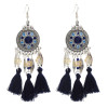 E-4862 4 Colors Ethnic Thread Tassel Resin Beads Long Drop Earrings for Women Boho Festival Party Jewelry