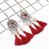 E-4862 4 Colors Ethnic Thread Tassel Resin Beads Long Drop Earrings for Women Boho Festival Party Jewelry
