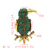 P-0420 Vintage Style Silver Bronze Alloy Green Champagne Rhinestone Bird Pin Brooch For Women
