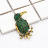 P-0420 Vintage Style Silver Bronze Alloy Green Champagne Rhinestone Bird Pin Brooch For Women