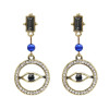 E-4860 Vintage Gold Rhinestone Blue Evil Eye Drop Earrings for Women Boho Party Jewelry