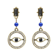 E-4860 Vintage Gold Rhinestone Blue Evil Eye Drop Earrings for Women Boho Party Jewelry