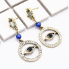 E-4860 Vintage Gold Rhinestone Blue Evil Eye Drop Earrings for Women Boho Party Jewelry