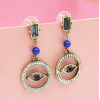E-4860 Vintage Gold Rhinestone Blue Evil Eye Drop Earrings for Women Boho Party Jewelry