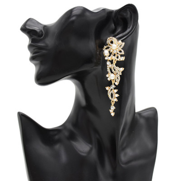 E-4871 Elegant Pearl Rhinestone Long Drop Earrings for Women Wedding Party Jewelry