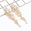 E-4871 Elegant Pearl Rhinestone Long Drop Earrings for Women Wedding Party Jewelry