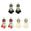 E-4869 3 Colors Ethnic Thread Tassel Resin Beads Long Drop Earrings for Women Boho Festival Party Jewelry
