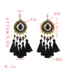 E-4869 3 Colors Ethnic Thread Tassel Resin Beads Long Drop Earrings for Women Boho Festival Party Jewelry