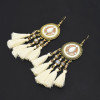 E-4869 3 Colors Ethnic Thread Tassel Resin Beads Long Drop Earrings for Women Boho Festival Party Jewelry