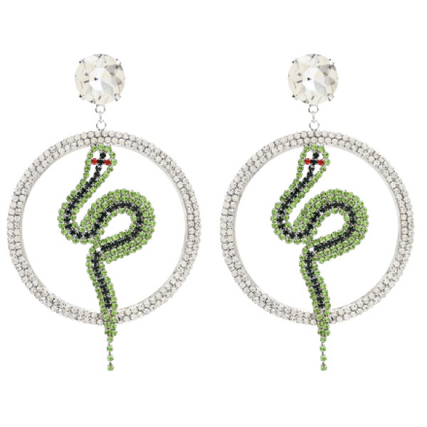 E-4866 Luxury Crystal Big Cirlce Snake Shape Long Drop Earrings for Women Bridal Wedding Party Jewelry