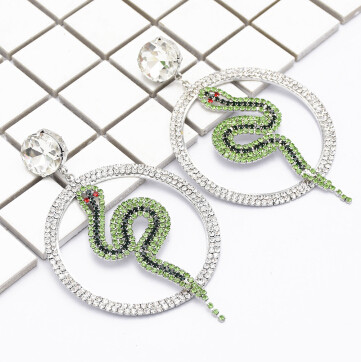E-4866 Luxury Crystal Big Cirlce Snake Shape Long Drop Earrings for Women Bridal Wedding Party Jewelry