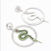E-4866 Luxury Crystal Big Cirlce Snake Shape Long Drop Earrings for Women Bridal Wedding Party Jewelry