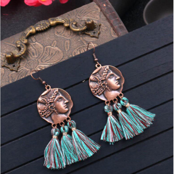 E-4890 3 Colors  Bronze thread Thread Tassel Drop Dangle Earrings Jewelry