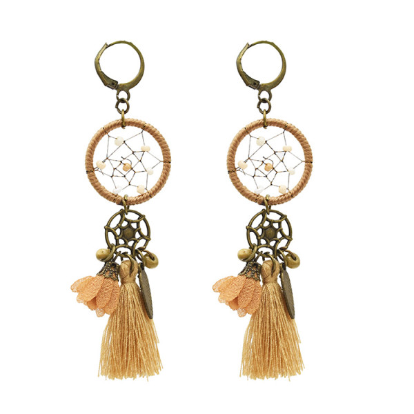 E-4893 3 Styles Vintage Bronze Bohemian Dream catcher Thread Tassel Dangle Earrings