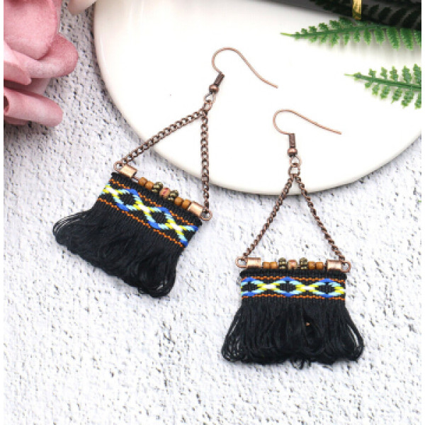 E-4900 4 Colors Ethnic African Tribal  Cotton Thread Long Tassel Drop Earrings for Women Boho Wedding Party Jewelry
