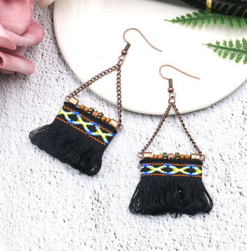 E-4900 4 Colors Ethnic African Tribal  Cotton Thread Long Tassel Drop Earrings for Women Boho Wedding Party Jewelry
