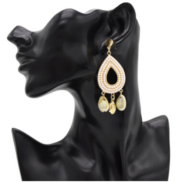 E-4906 6 Colors Ethnic Bohemian Full Acrylic Beads Water Drop Shaped Dangle Earrings Shells Tassel for Women Boho Festival Party Jewelry