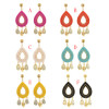 E-4906 6 Colors Ethnic Bohemian Full Acrylic Beads Water Drop Shaped Dangle Earrings Shells Tassel for Women Boho Festival Party Jewelry