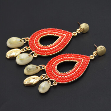 E-4906 6 Colors Ethnic Bohemian Full Acrylic Beads Water Drop Shaped Dangle Earrings Shells Tassel for Women Boho Festival Party Jewelry