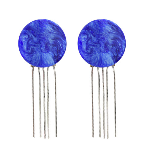 E-4905 Korean Elegant Drop Tassel Earrings Mystery Blue Clouds Big Acylic Button Stud Earring for Women