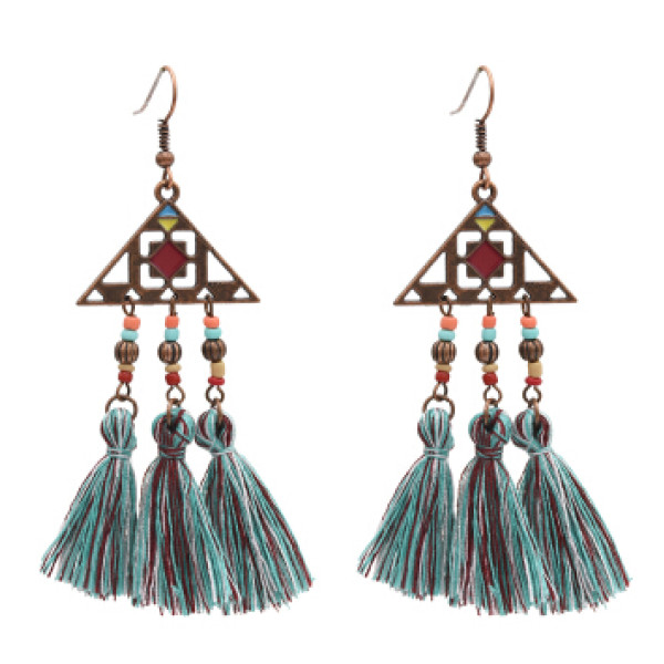 E-4908 3 Styles Vintage Ethnic Cotton Thread Long Tassel Drop Earrings for Women Boho Festival Party Jewelry