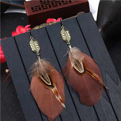 E-4910 3 Color Bohemian Vintage Silver Feather Pendant Drop Dangle Earrings Hook Earring