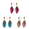 E-4910 3 Color Bohemian Vintage Silver Feather Pendant Drop Dangle Earrings Hook Earring