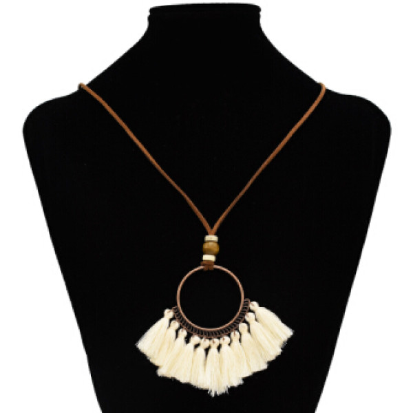 N-7123 Bohemian Vintage Ethnic Leather Rope Chains Pendant Necklaces Elegant Vintage Bronze Circles Long Tassel Drop Earrings Jewelry Set E-4929