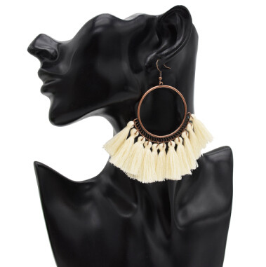 N-7123 Bohemian Vintage Ethnic Leather Rope Chains Pendant Necklaces Elegant Vintage Bronze Circles Long Tassel Drop Earrings Jewelry Set E-4929