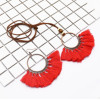 N-7123 Bohemian Vintage Ethnic Leather Rope Chains Pendant Necklaces Elegant Vintage Bronze Circles Long Tassel Drop Earrings Jewelry Set E-4929