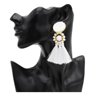 E-4927 8 Colors Bohemian Acrylic Beads Cotton Thread Long Tassel Drop Earrings for Women Party Jewelry