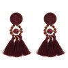E-4927 8 Colors Bohemian Acrylic Beads Cotton Thread Long Tassel Drop Earrings for Women Party Jewelry