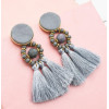 E-4927 8 Colors Bohemian Acrylic Beads Cotton Thread Long Tassel Drop Earrings for Women Party Jewelry