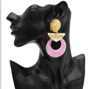 E-4926 6 Colors Bohemian Acrylic Round Circle Pendant Earrings European Fashion Gold Ear Stud   Drop Earrings for Women Party Jewelry