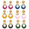 E-4926 6 Colors Bohemian Acrylic Round Circle Pendant Earrings European Fashion Gold Ear Stud   Drop Earrings for Women Party Jewelry