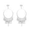 E-4925 Ethnic Fringe Round Metal Dragonfly Pendant Drop Dangle Earrings