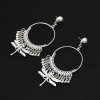 E-4925 Ethnic Fringe Round Metal Dragonfly Pendant Drop Dangle Earrings