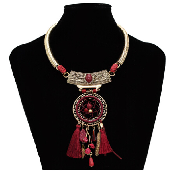 N-7135 3 Colors Bohemain Link Chain Fringe Tassel Pendant Necklaces for Women Wedding Party Jewelry