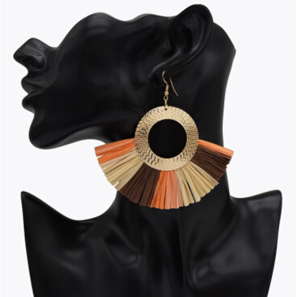 E-4986  Fashion Resin Crystal Beads Statement Plastic Tassel Drop Earrings for Women Boho Party Jewelry Gift