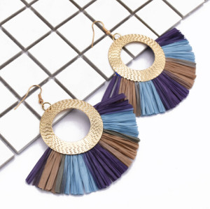 E-4986  Fashion Resin Crystal Beads Statement Plastic Tassel Drop Earrings for Women Boho Party Jewelry Gift