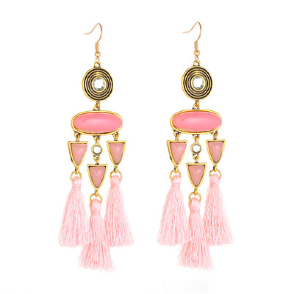 E-4988 Trendy Tassel Diamond Resin Drop Earring For Women