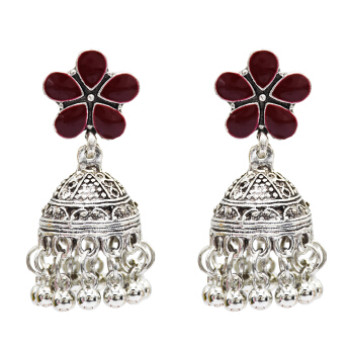 E-4991 5 Colos Enamel Flower Silver Alloy Bells Statement Earrings for Women Boho Wedding Party Jewelry
